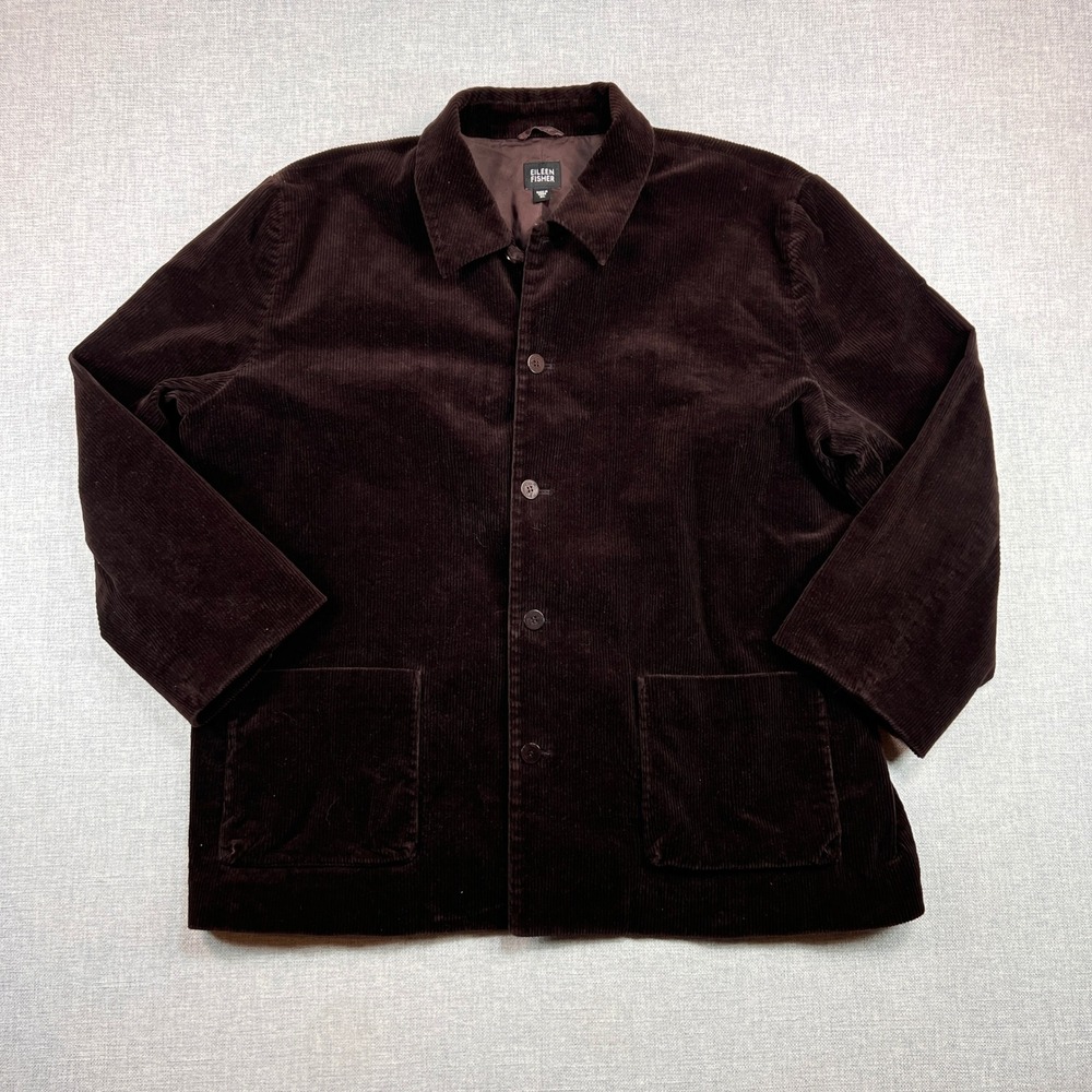 Eileen Fisher Corduroy Jacket Women XL Brown Button Front Minimalist Academia